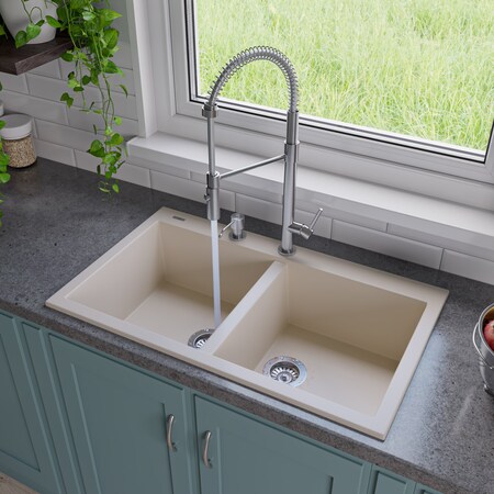 Alfi Brand Biscuit 34" Drop-In Dbl Bowl Granite Composite Kitchen Sink AB3420DI-B